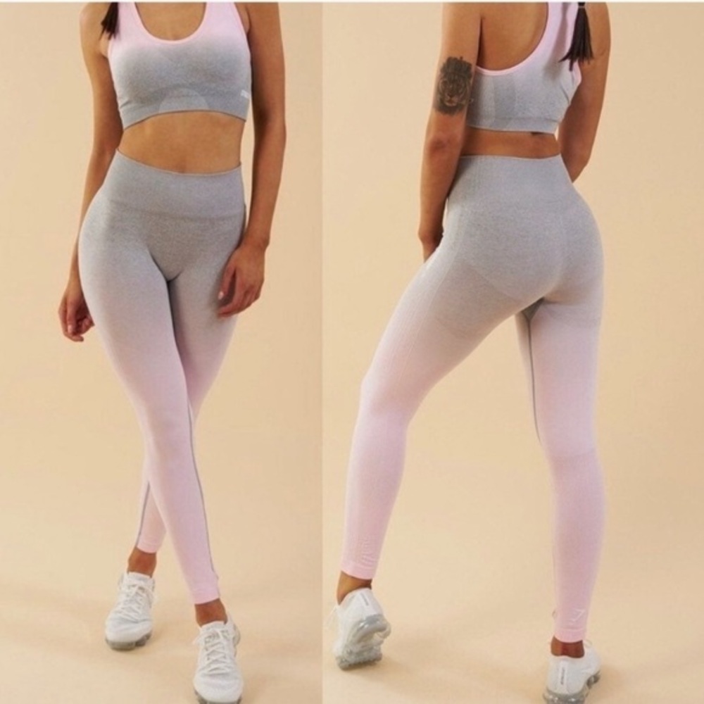 Gymshark Adapt Ombre Seamless Leggings Women Light Gray/Pink lined EUC Size - M